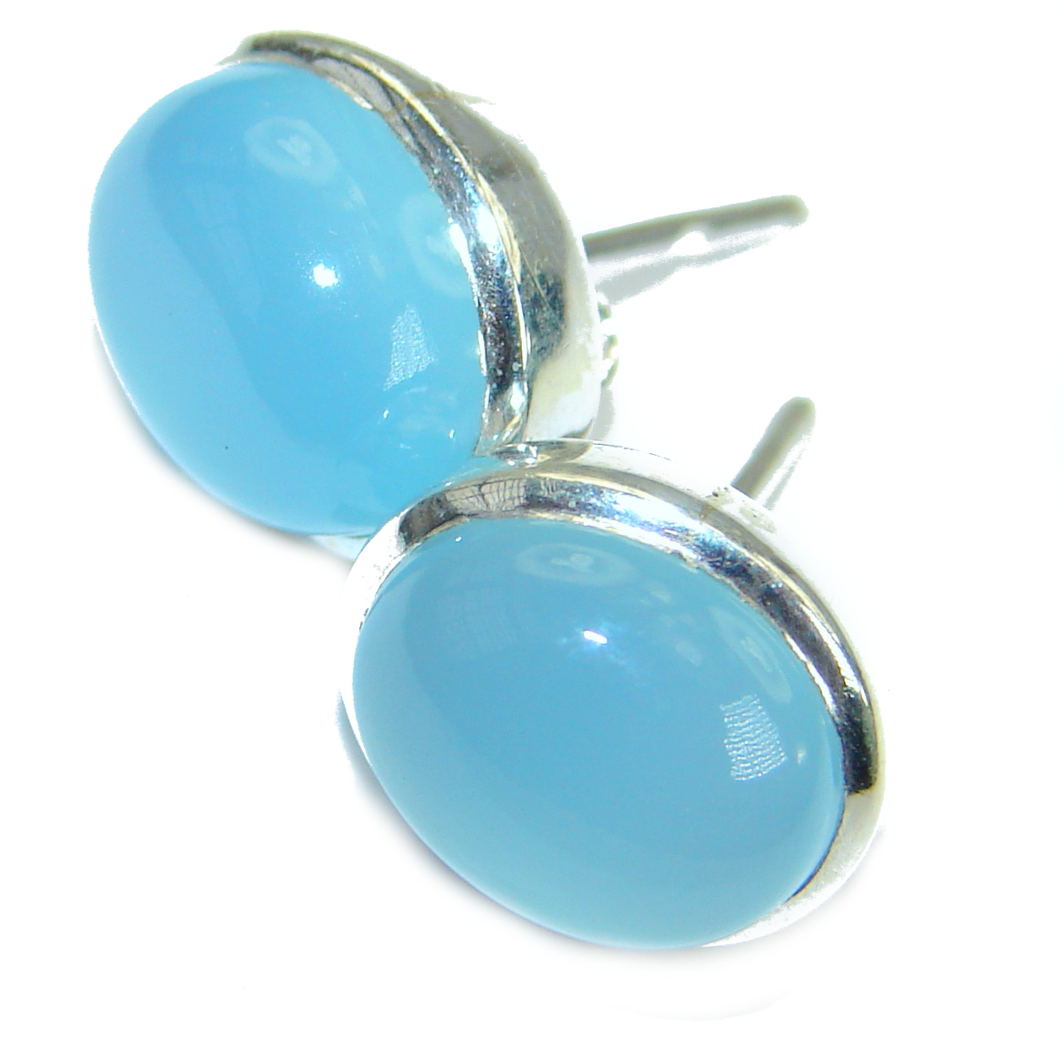 Simple Design excellent 15 mm Chalcedony Agate .925 Sterling Silver earrings