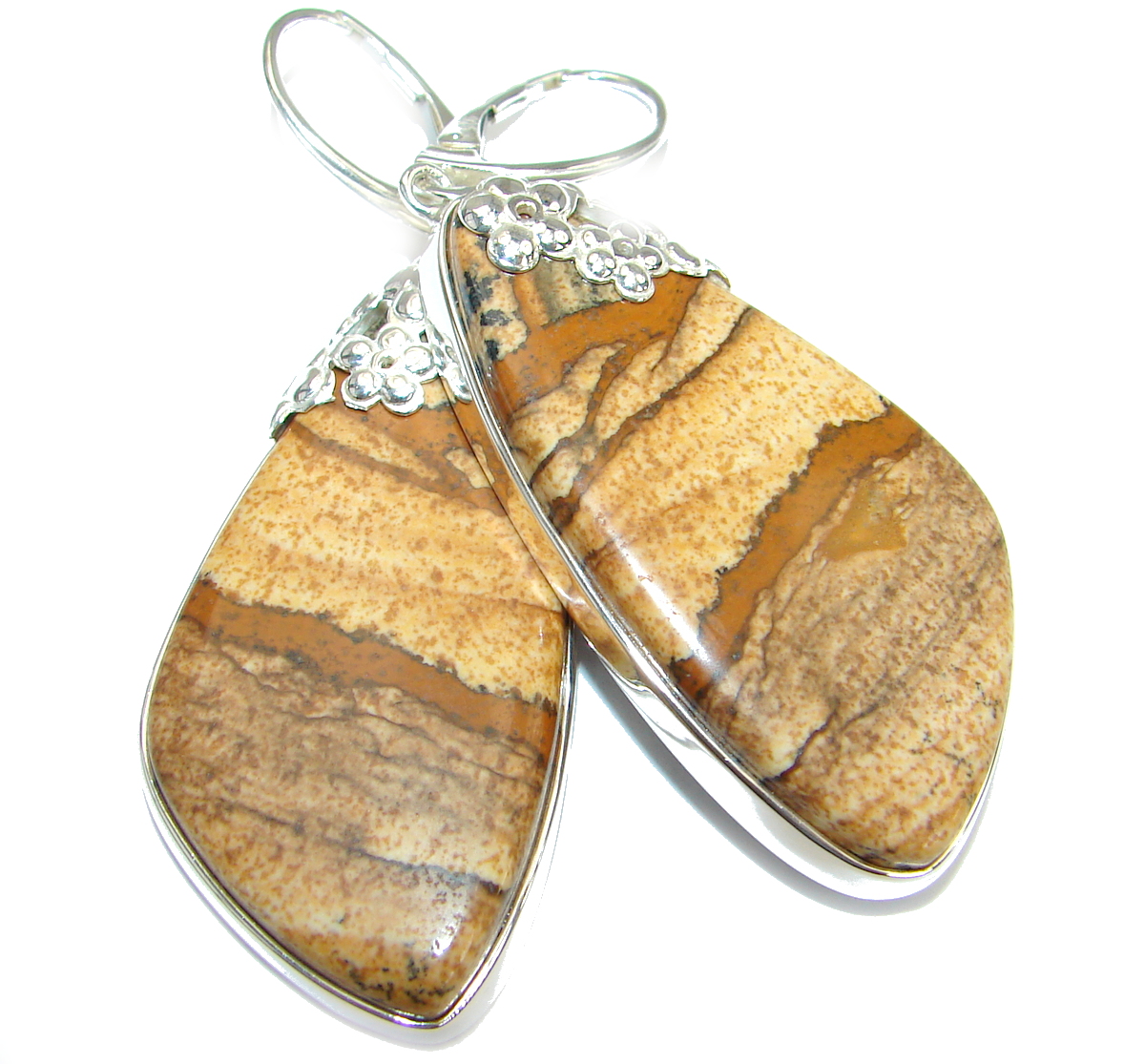 Huge Bohemian Style Picture Jasper .925 Sterling Silver earrings