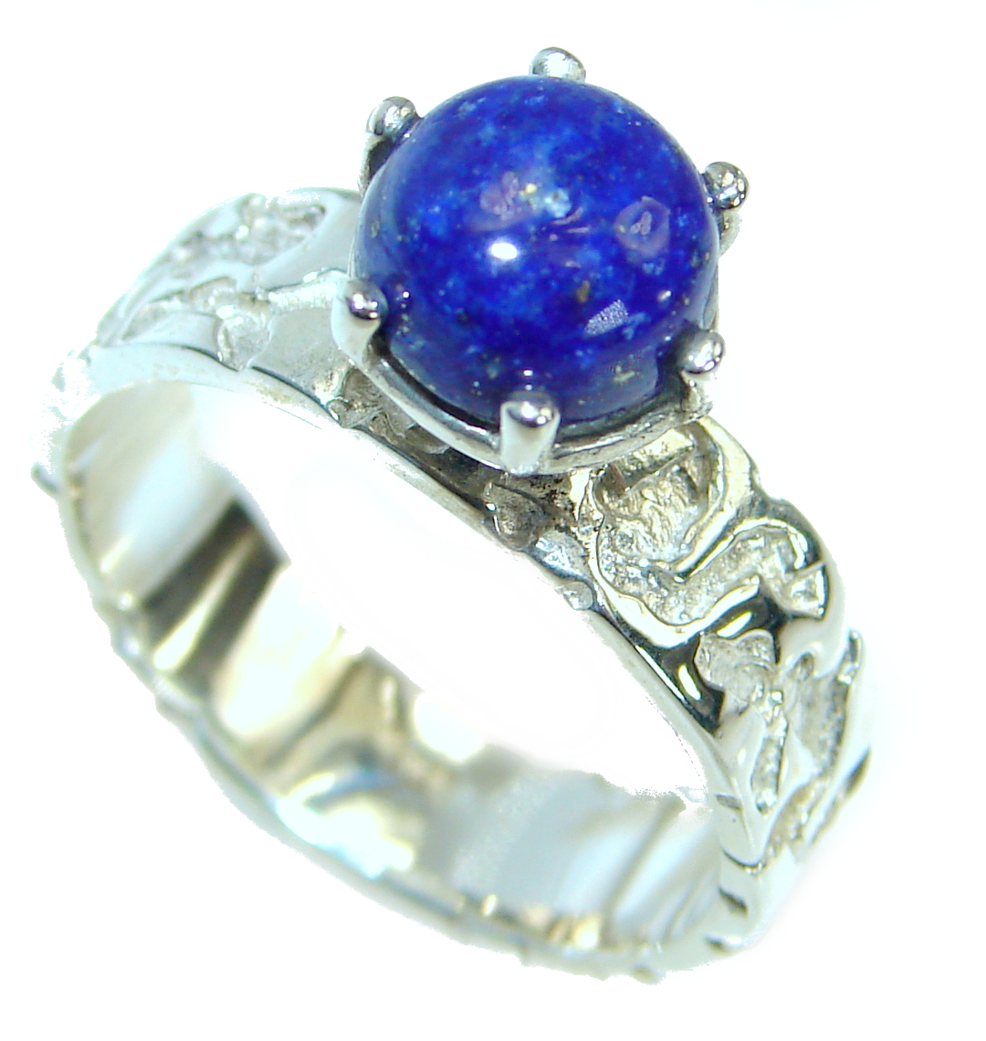 Ocean Inspired Lapis Lazuli .925 Sterling Silver handmade Cocktail Ring s. 8 1/4