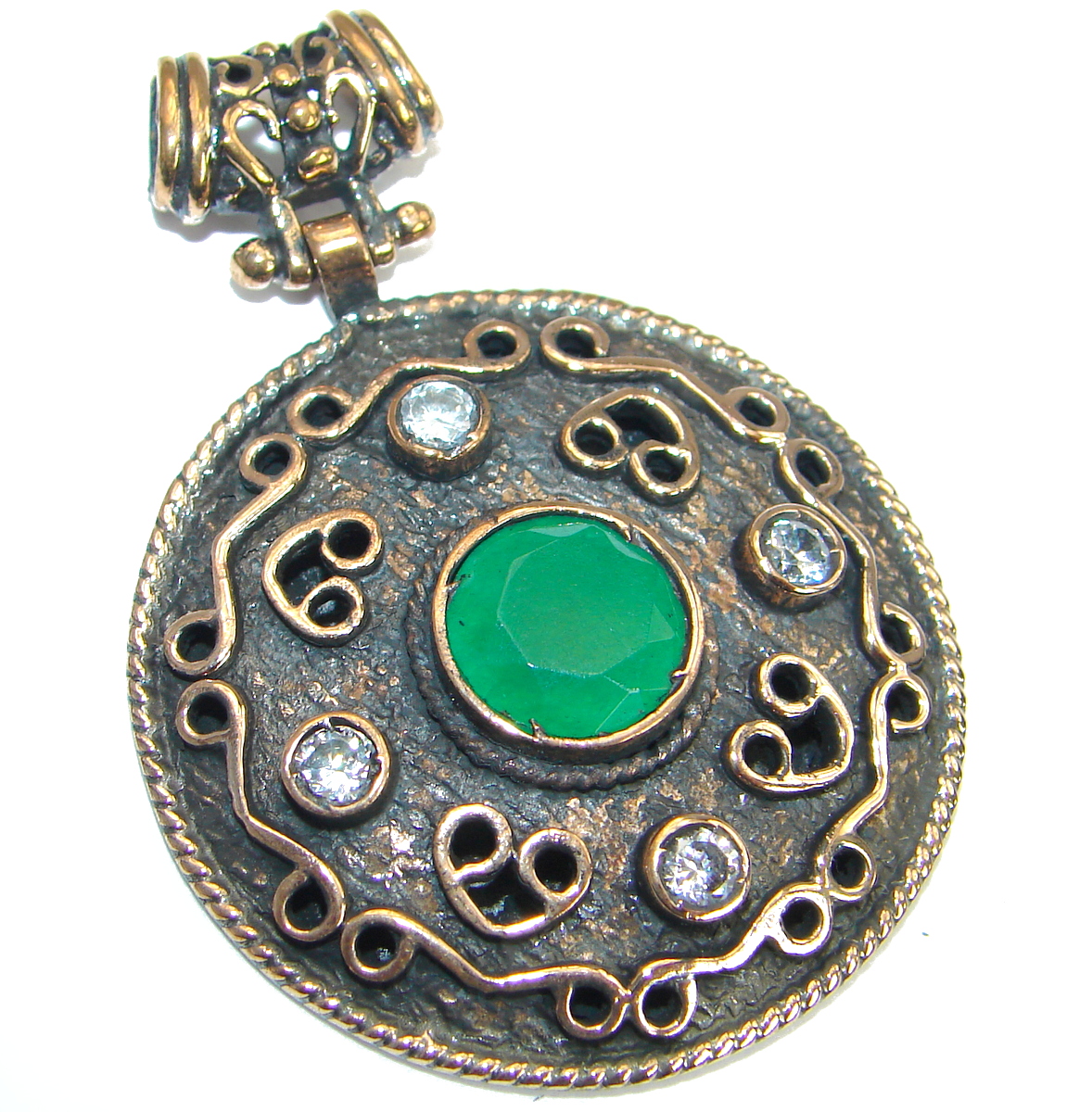 Vintage Style Emerald color Quartz .925 Sterling Silver Pendant
