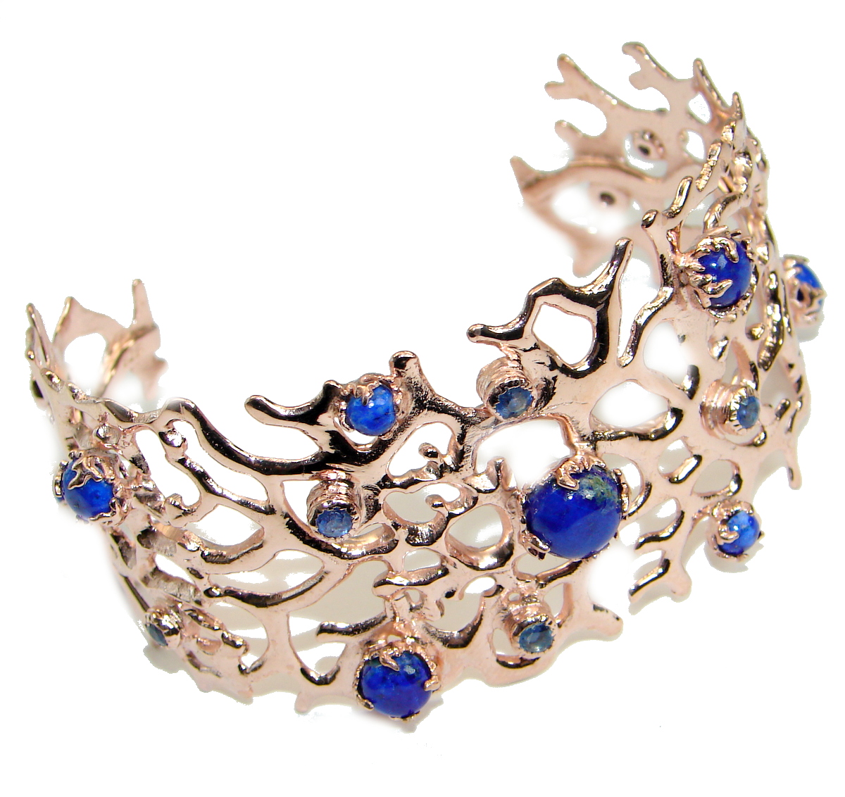 Blue Waves Lapis Lazuli Rose Gold over .925 Sterling Silver handcrafted Bracelet / Cuff