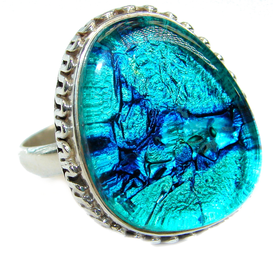 Dichroic Glass .925 Sterling Silver handmade ring size 11 3/4