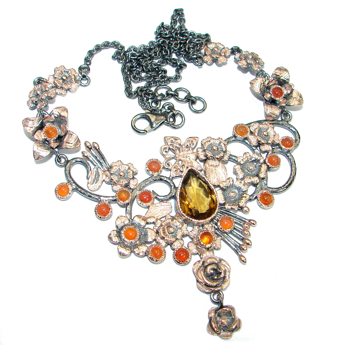 Bohemian Style Champagne Smoky Topaz .925 Sterling Silver handmade necklace