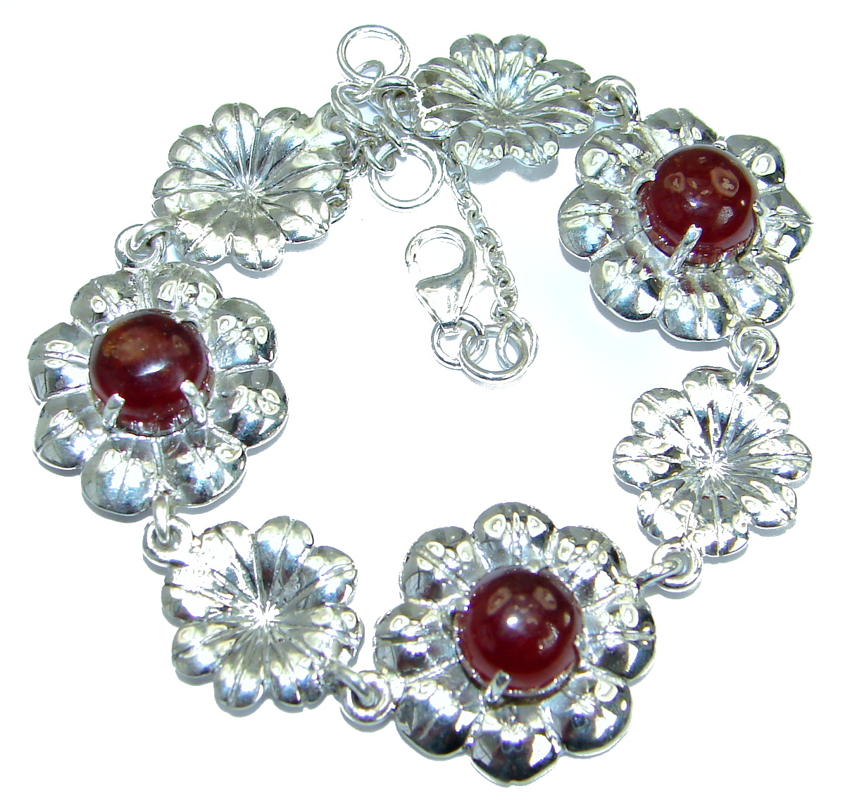 Floral Design Genuine Ruby .925 Sterling Silver handcrafted Bracelet