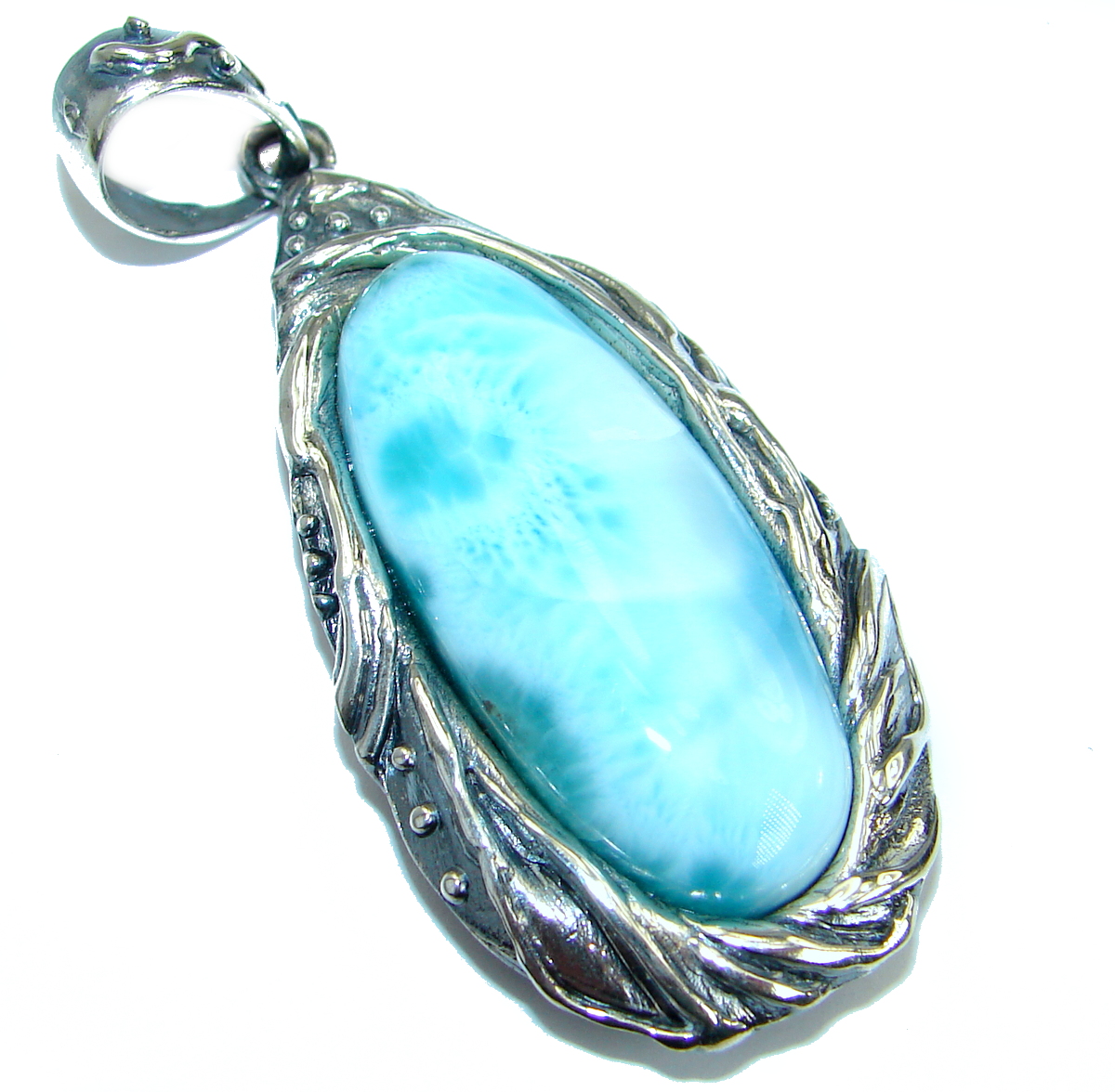 Huge Genuine Larimar .925 Sterling Silver handmade pendant