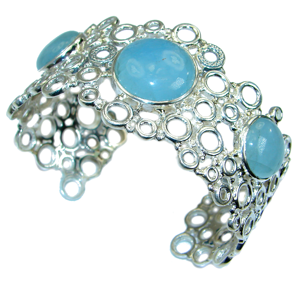 New Universe Genuine Aquamarine .925 Sterling Silver handmade Bracelet Cuff