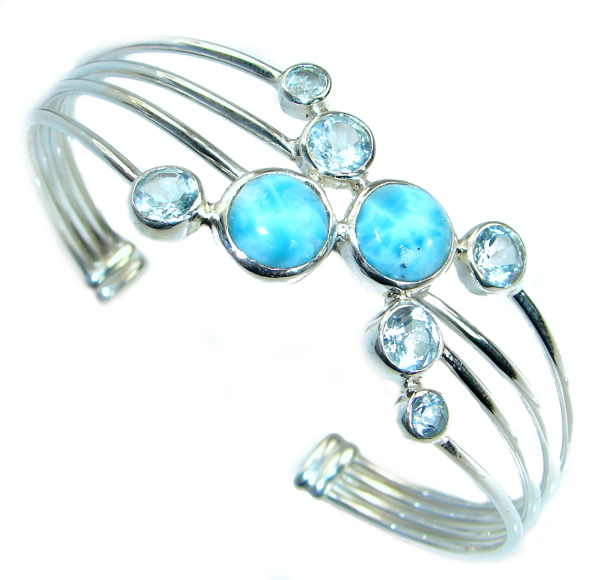 Fine Art Blue Larimar Swiss Blue Topaz .925 Sterling Silver Bracelet / Cuff