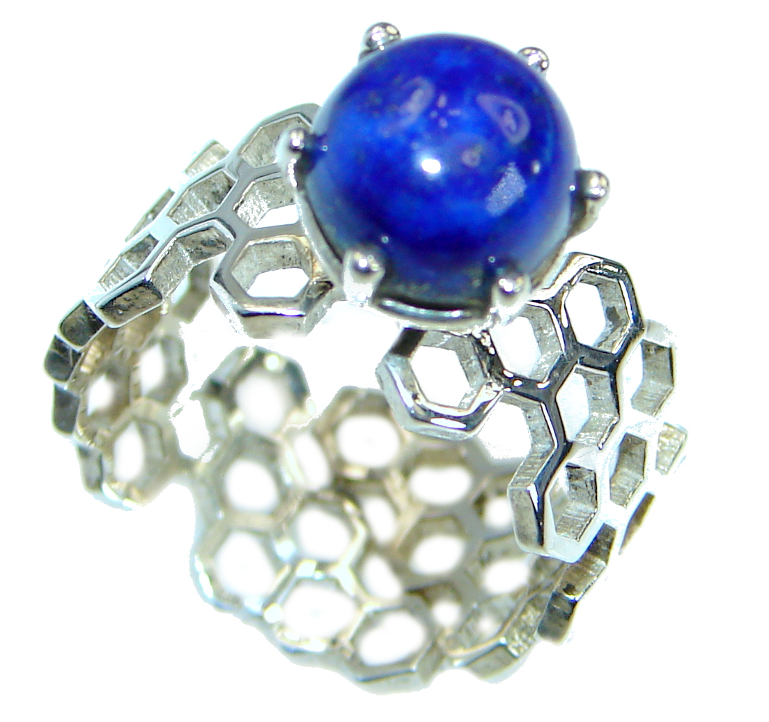 Ocean Inspired Lapis Lazuli .925 Sterling Silver handmade Cocktail Ring s. 6 adjustable