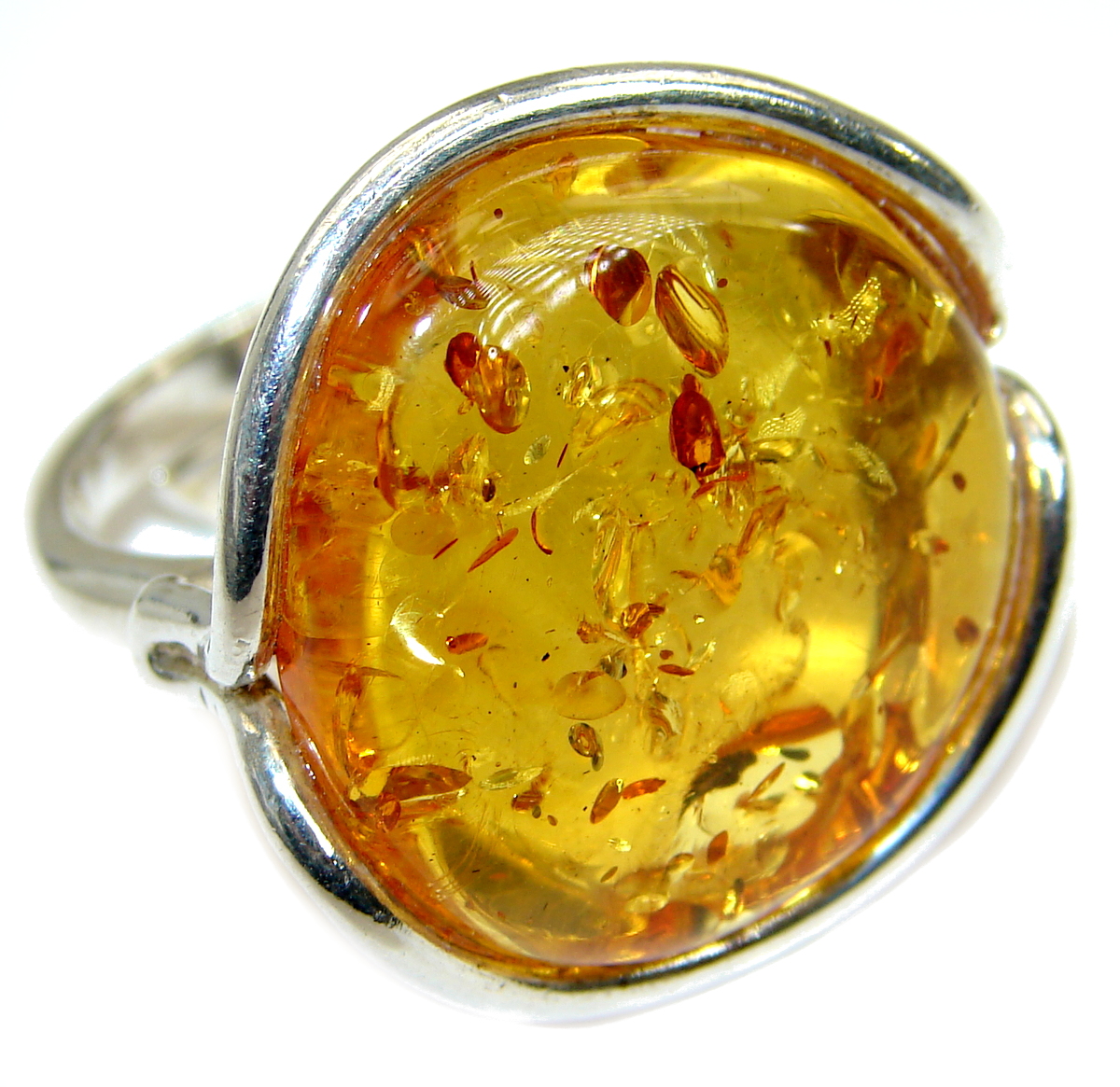 Genuine Baltic Polish Amber .925 Sterling Silver handmade Ring size 7 adjustable