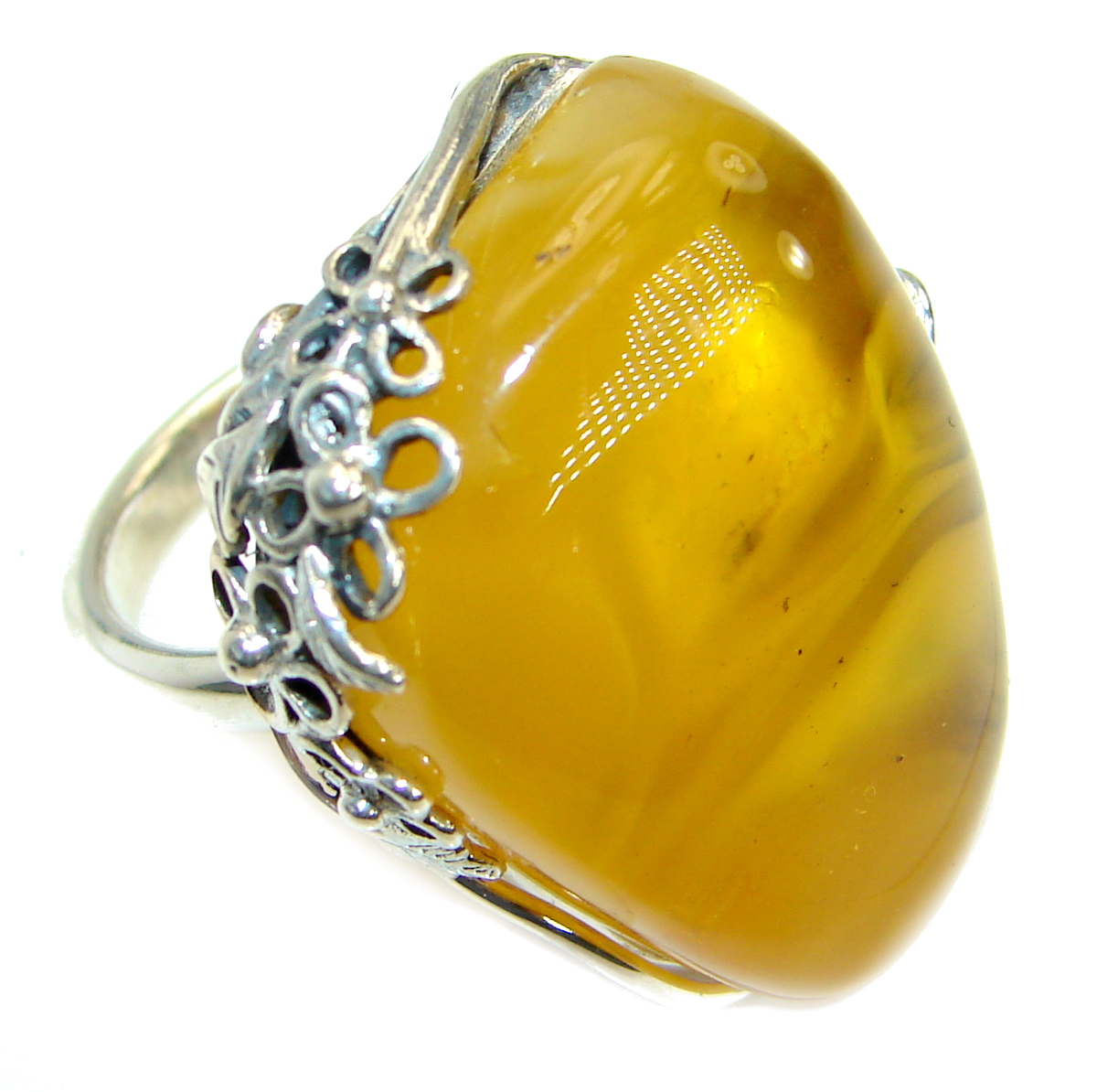 Huge Genuine Butterscotch Baltic Polish Amber .925 Sterling Silver handmade Ring size 6 1/4
