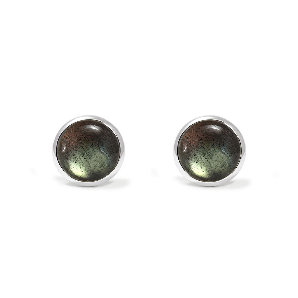 Charming studs earrings in sterling silver with a labradorite