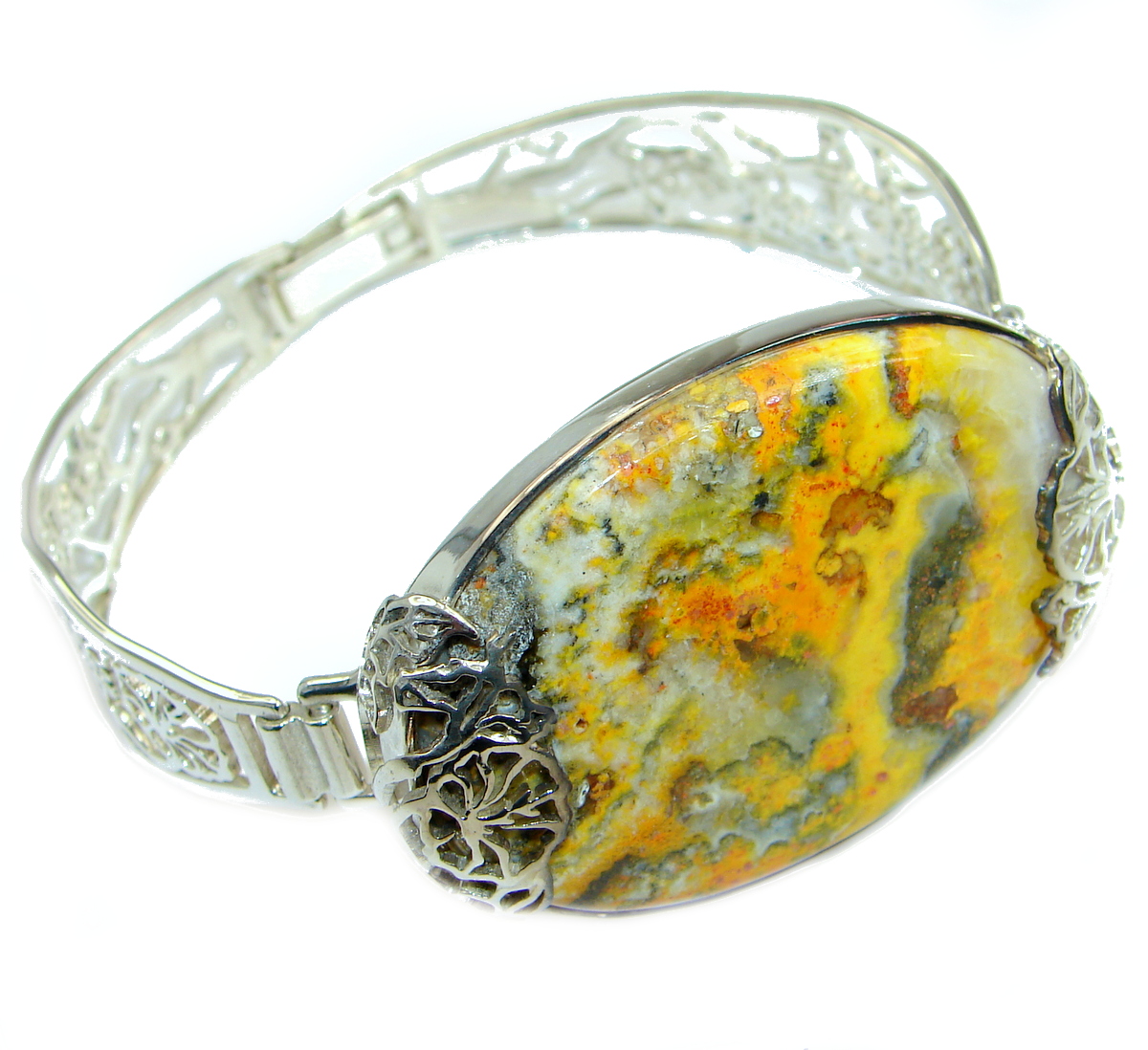 Genuine Volcanic Bumble Bee Jasper .925 Sterling Silver handcrafted Bracelet / Cuff