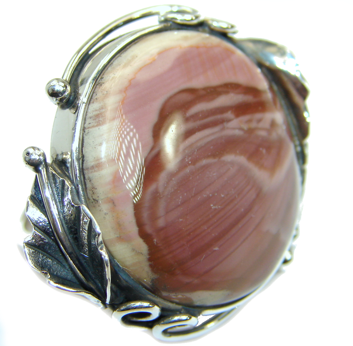 Boho Huge Genuine Imperial Jasper .925 Sterling Silver handcrafted ring s. 8 adjustable