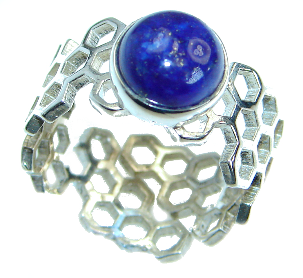 Ocean Inspired Lapis Lazuli .925 Sterling Silver handmade Cocktail Ring s. 6 adjustable