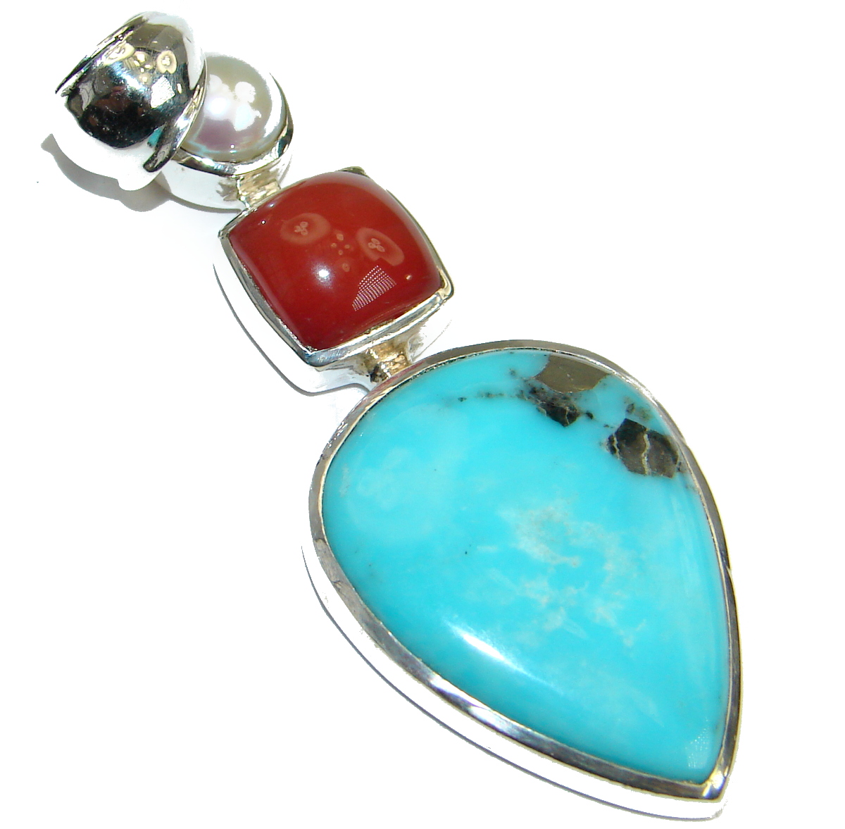 Exquisite Sleeping Beauty Turquoise .925 Sterling Silver handmade Pendant