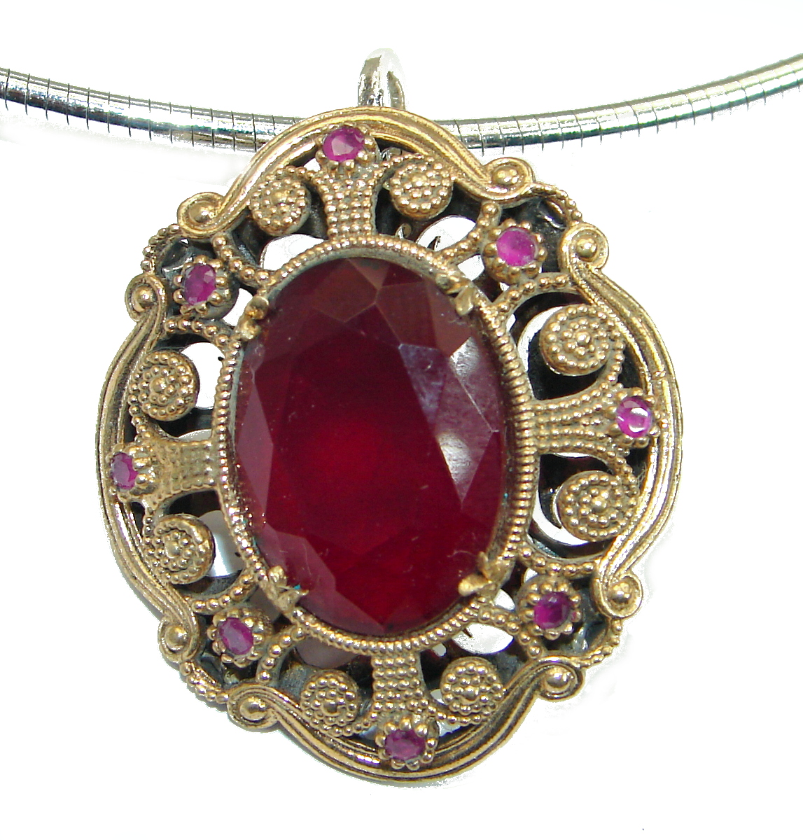 Vintage Style created Ruby .925 Sterling Silver handmade necklace