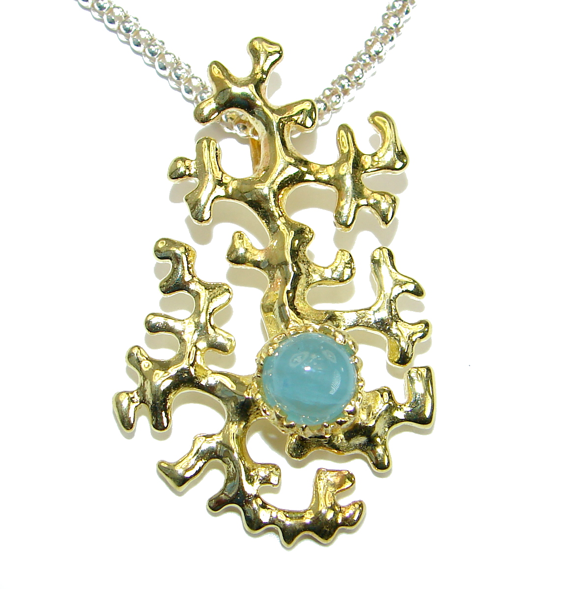 True Art genuine Aquamarine 14K Gold over Rhodium over .925 Sterling Silver handcrafted necklace