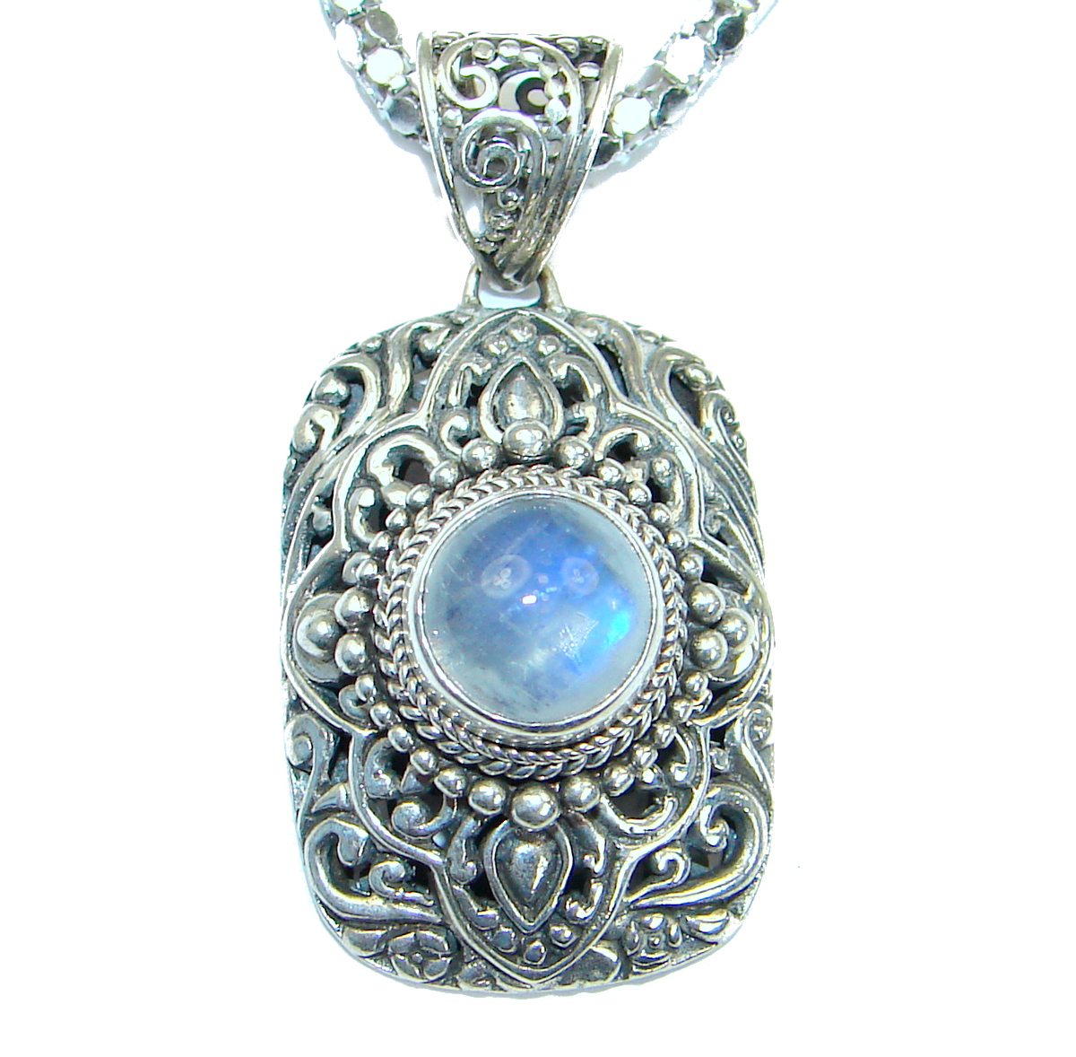 Genuine Fire Moonstone .925 Sterling Silver handmade Necklace
