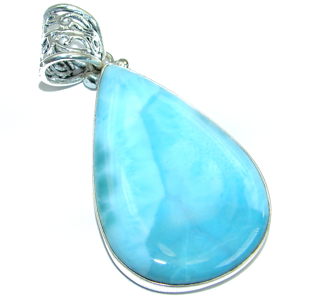 Huge Top Quality Genuine Larimar .925 Sterling Silver handmade pendant