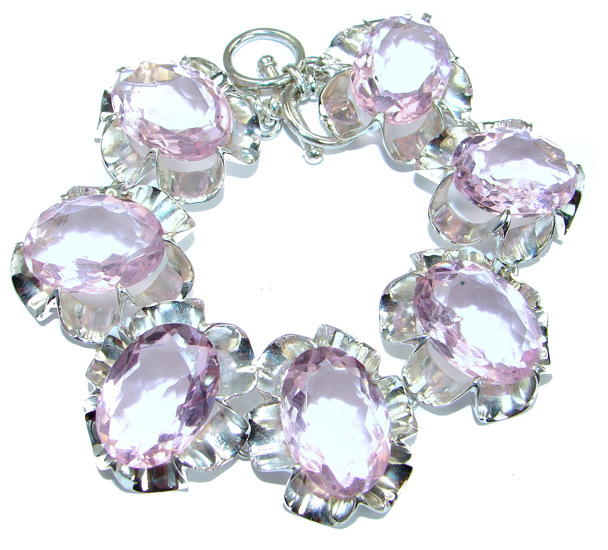 Huge Chic Oval Cut Princess Quartz .925 Sterling Silver handcrafted Bracelet