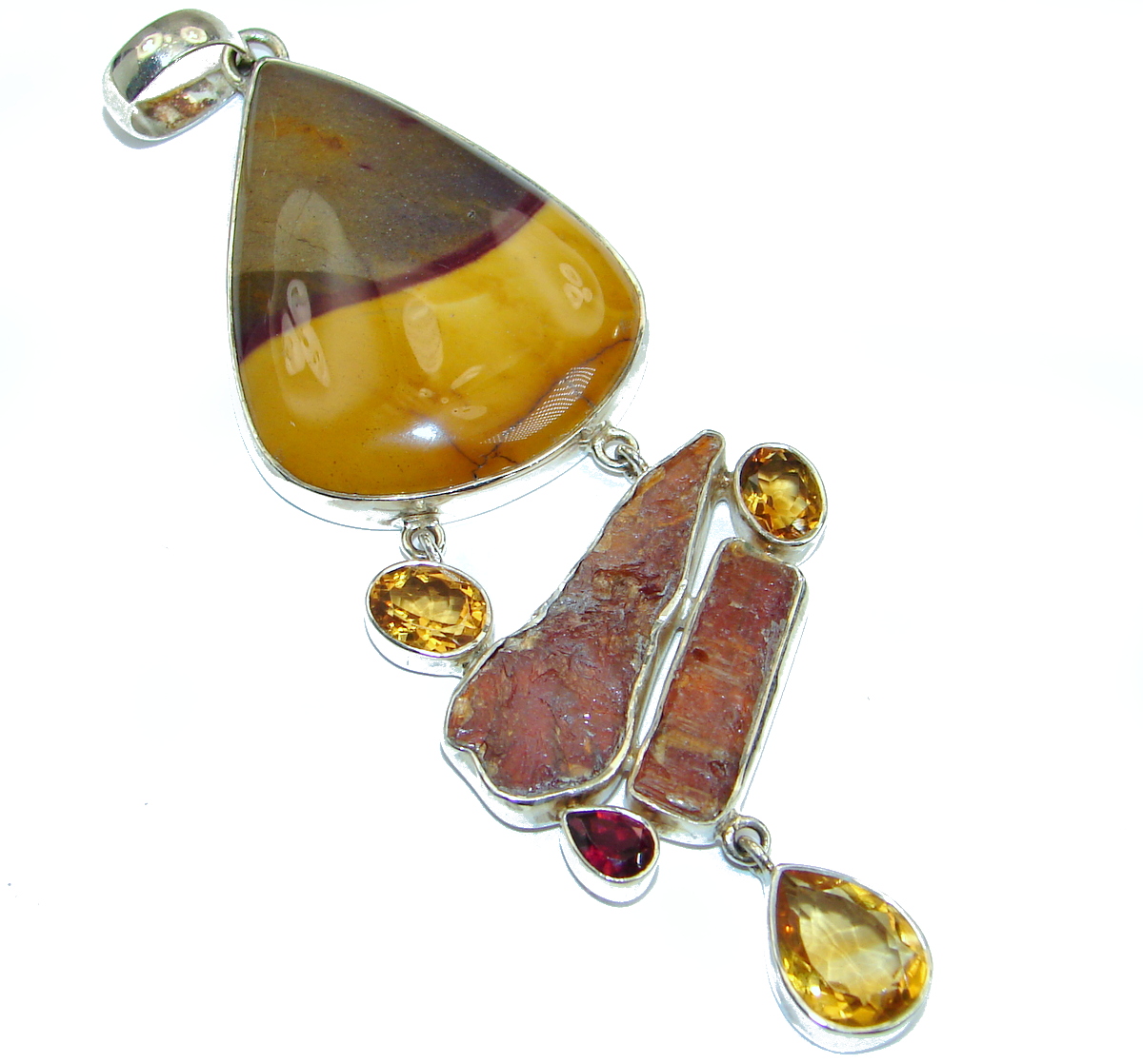 Huge 4 inches long Australian Bracciated Mookaite Jasper .925 Sterling Silver handcrafted pendant