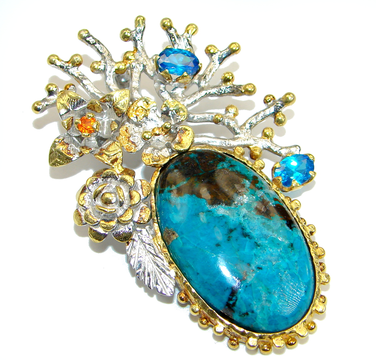 Genuine Parrot's Wings Chrysocolla .925 Sterling Silver handmade Pendant