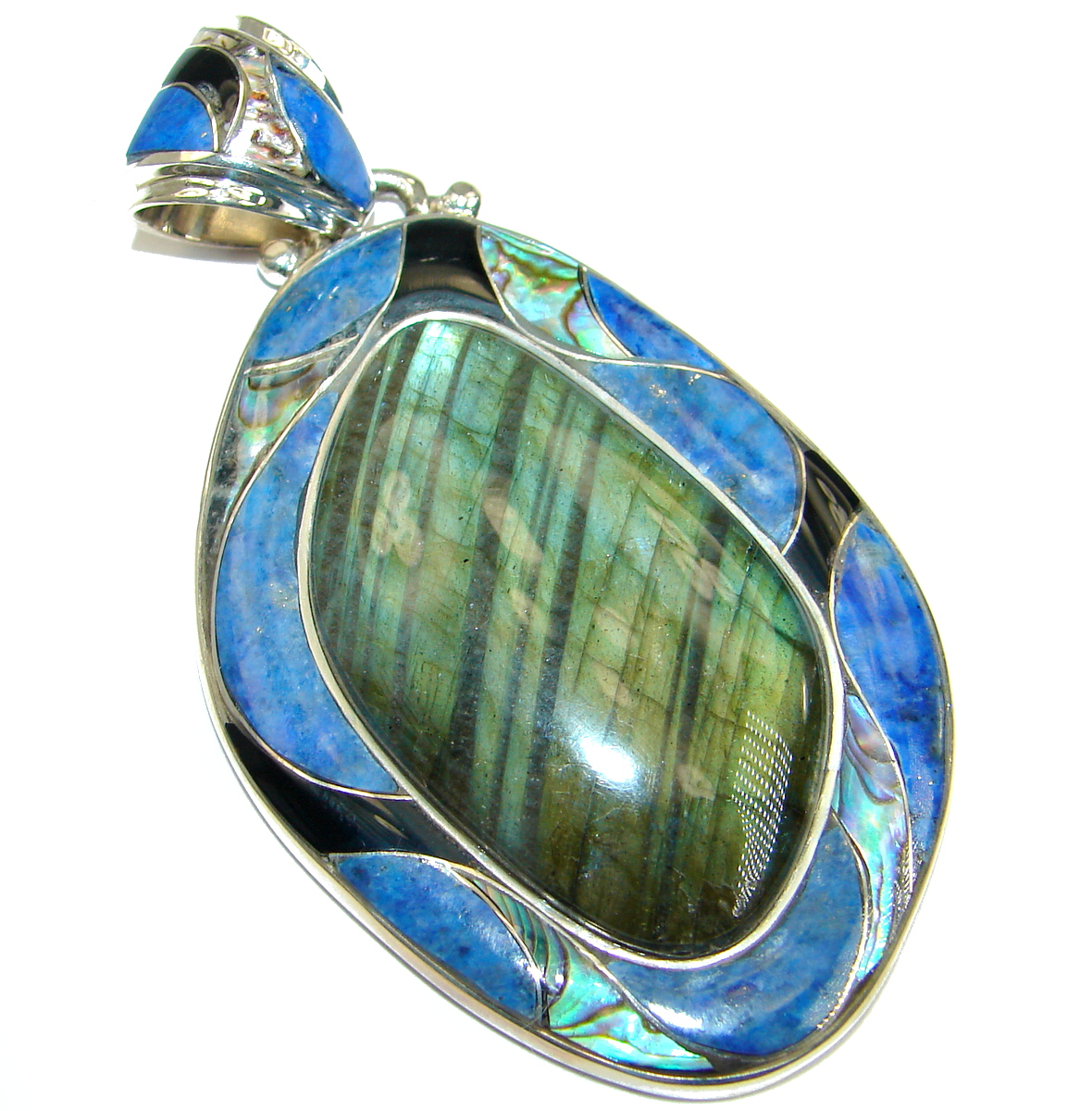 Best Quality Genuine Fire Labradorite .925 Sterling Silver handmade Pendant