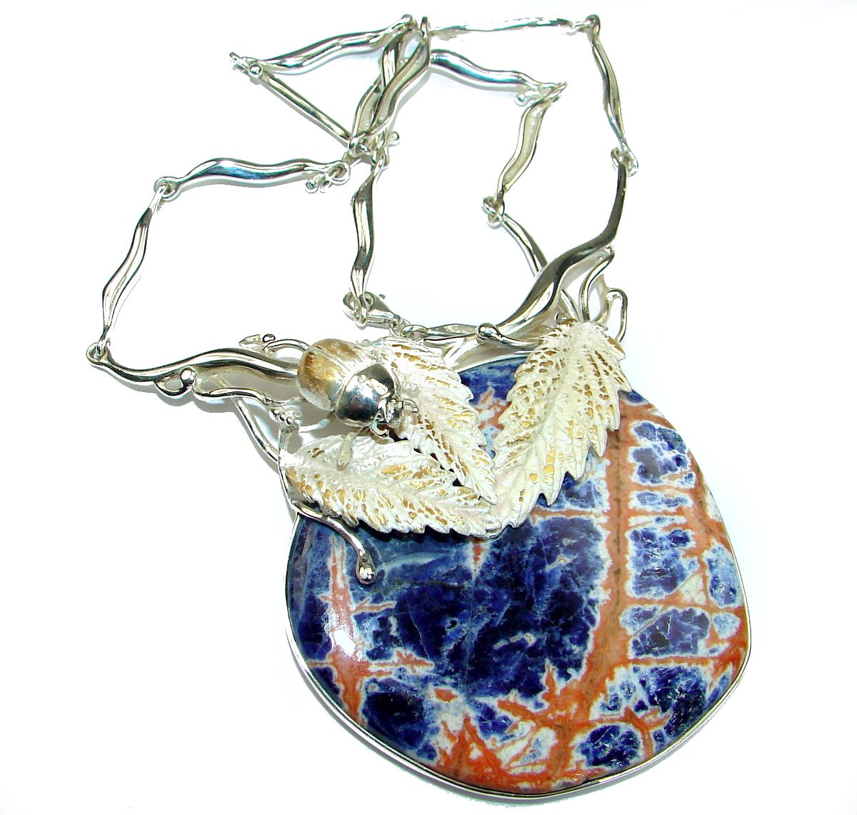 The Beetle Oversized genuine Sodalite .925 Sterling Silver handmade necklace