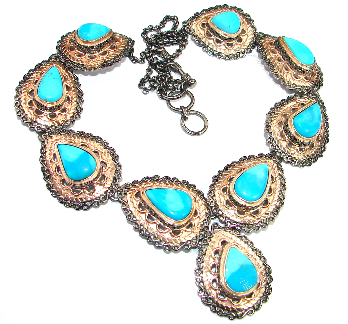 American Spirit Natural Sleeping Beauty Turquoise Gold Rhodium .925 Sterling Silver handmade Necklace