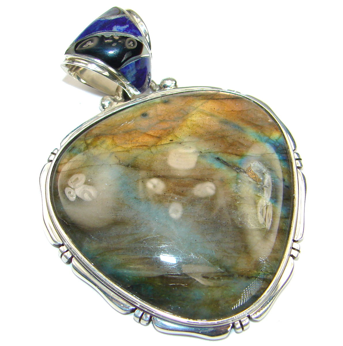 Best Quality Genuine Fire Labradorite .925 Sterling Silver handmade Pendant