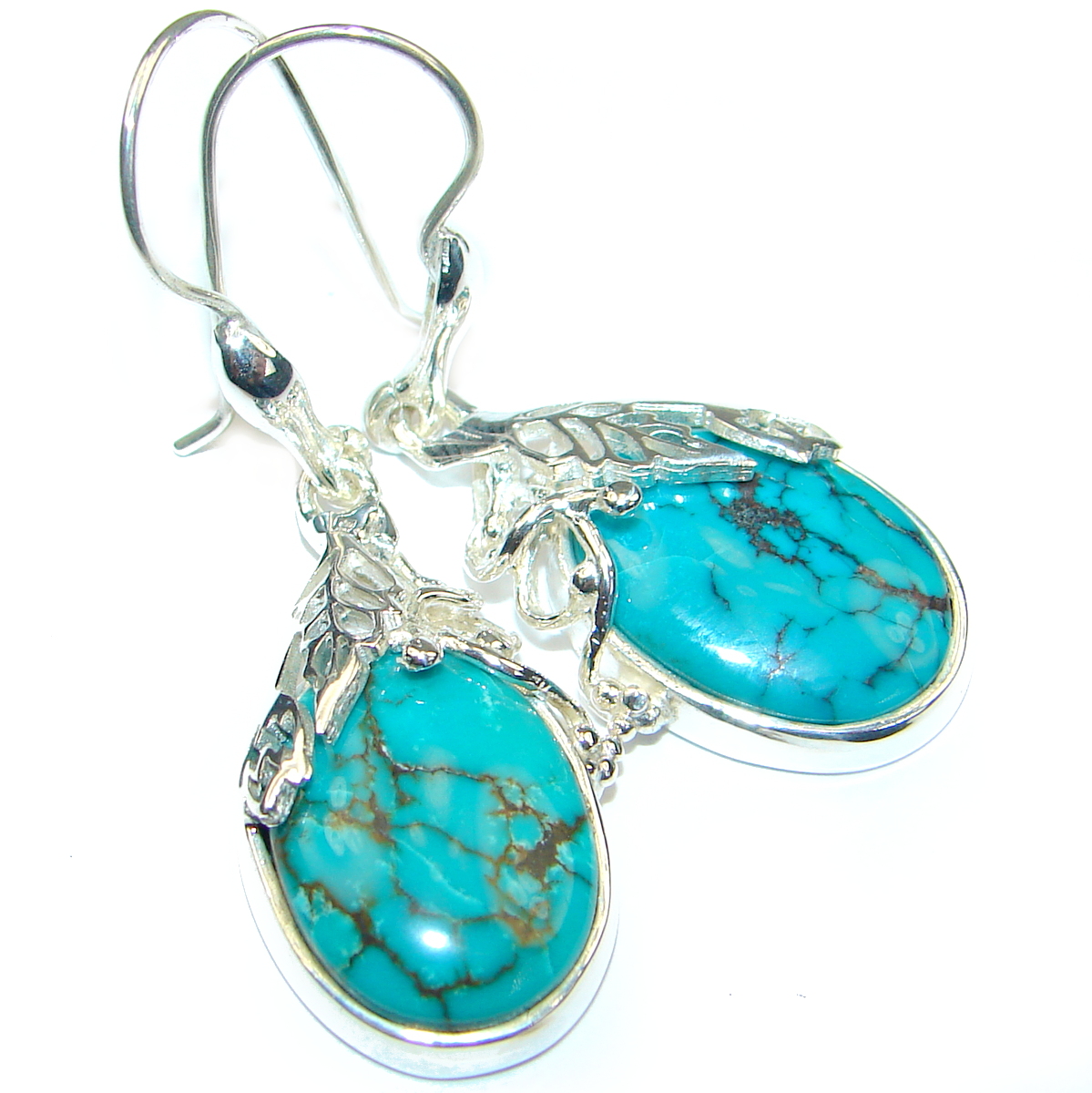 Precious genuine Turquoise .925 Sterling Silver handmade earrings