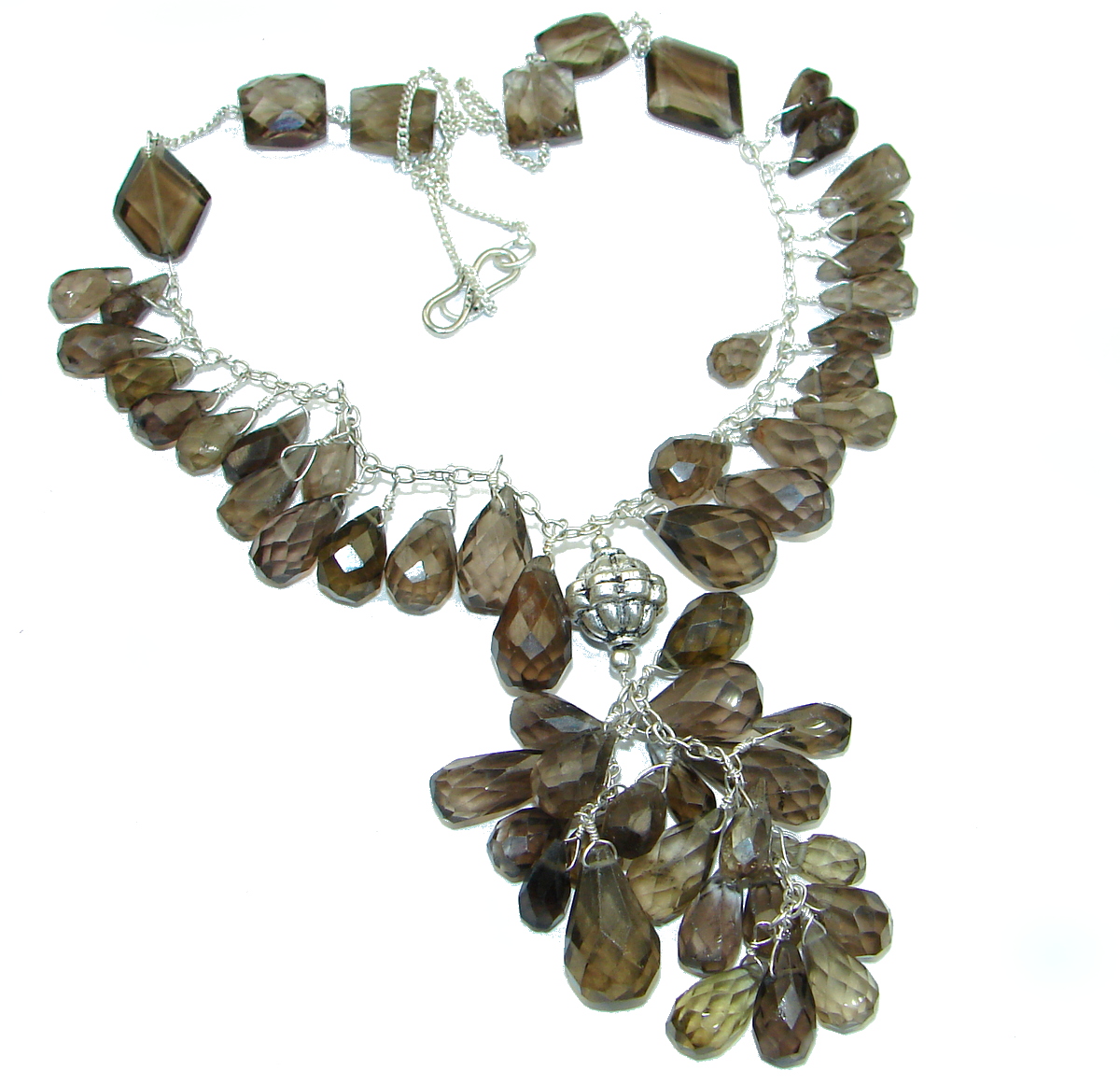 Rain Drops natural Smoky Topaz .925 Sterling Silver handmade necklace