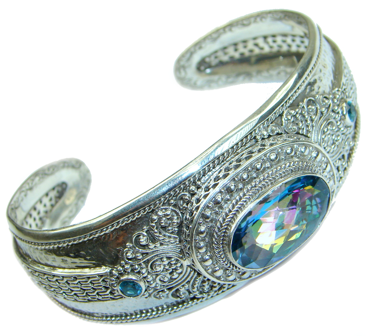 New Universe Genuine Aquamarine .925 Sterling Silver handmade Bracelet Cuff