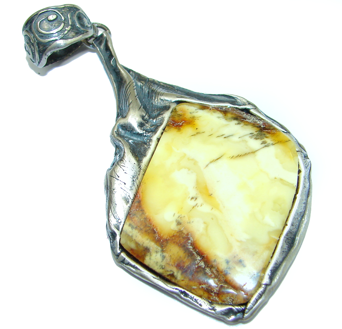 Huge 3 3/4 inches long natural Baltic butterscotch Amber .925 Sterling Silver handmade Pendant