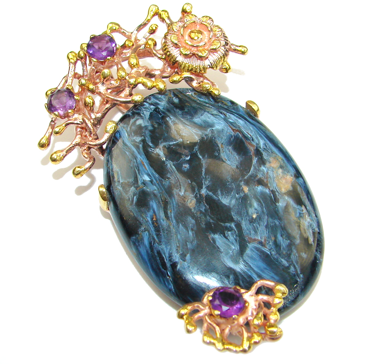 Genuine Silky Black Pietersite Gold over .925 Sterling Silver handmade pendant