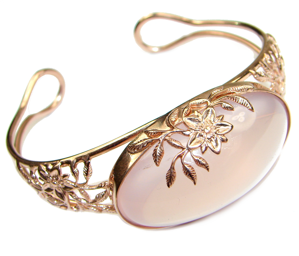 Incredible Genuine Rose Quartz 18K Rose Gold over .925 Sterling Silver Bracelet / Cuff