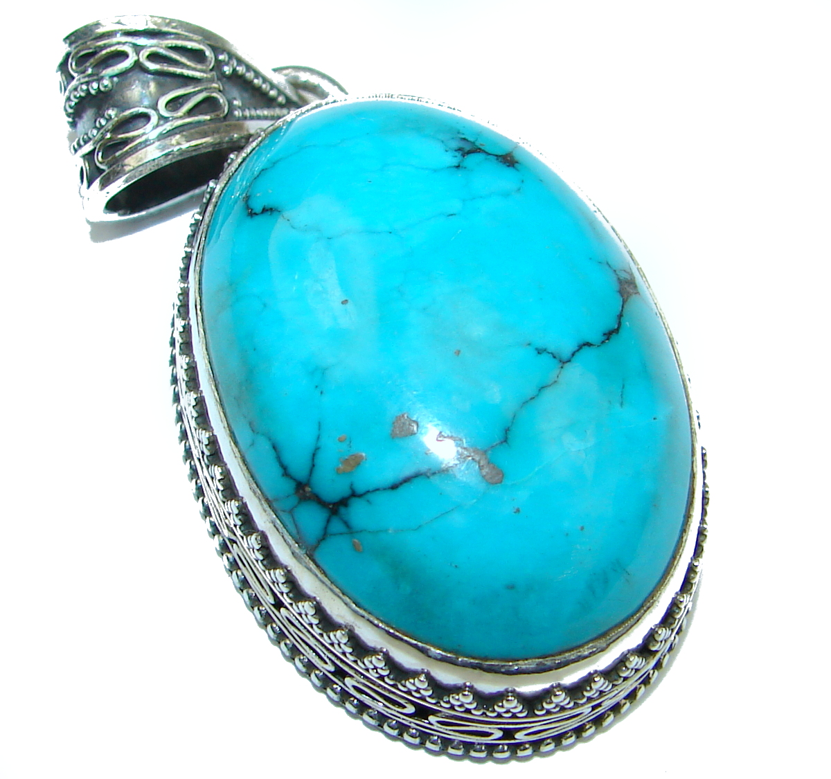 Exquisite Beauty genuine Turquoise .925 Sterling Silver handmade Pendant