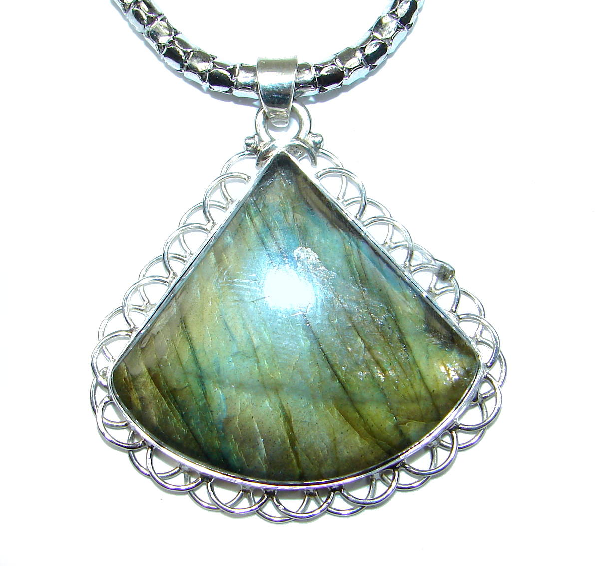 Chunky Cascade of Lights Labradorite .925 Sterling Silver entirely handcrafted necklace