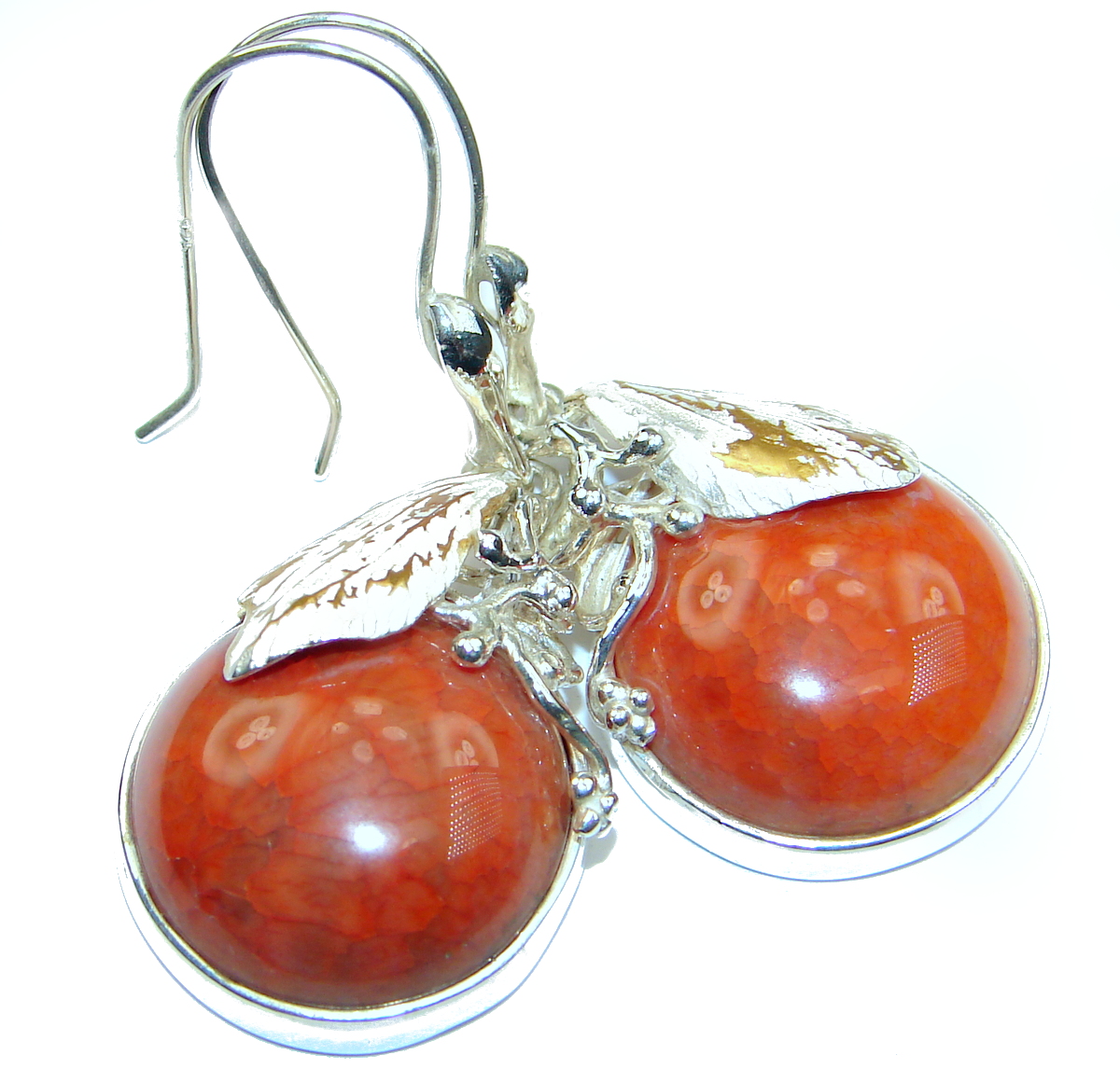 Unique Rustic design genuine Mexican Agate .925 Sterling Silver handmade earrings