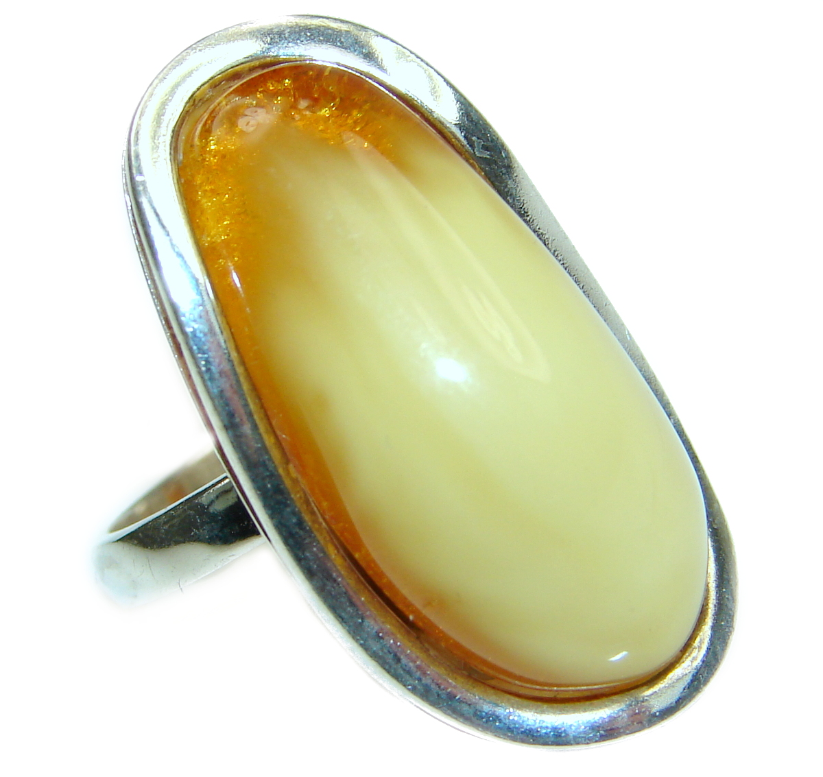 Huge Genuine Baltic Polish Amber .925 Sterling Silver handmade Ring size 8 adjustable