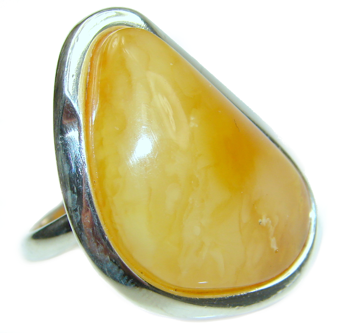 Genuine Butterscotch Baltic Polish Amber .925 Sterling Silver handmade Ring size 8 1/4
