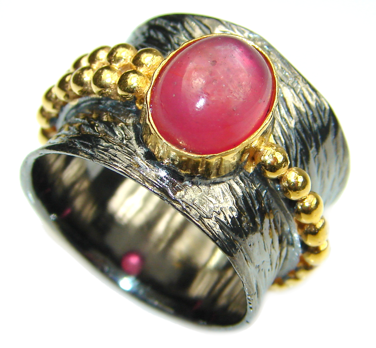 Ruby 14K Gold Rhodium over .925 Sterling Silver handmade Cocktail Ring s. 8