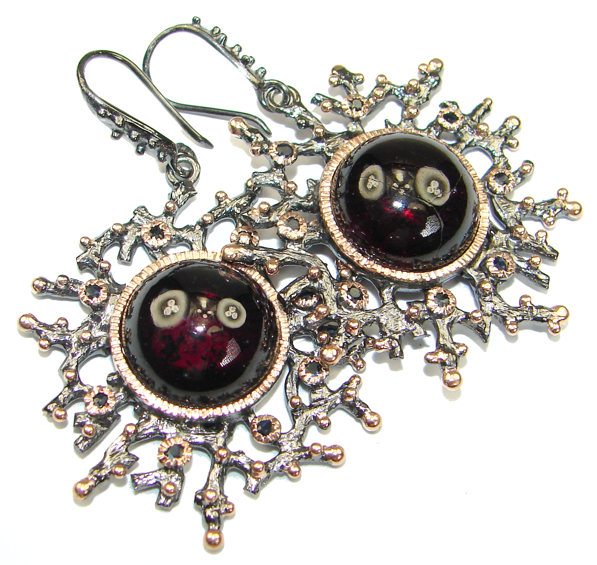 Authentic Garnet Rose 14K Gold Rhodium over .925 Sterling Silver handmade earrings
