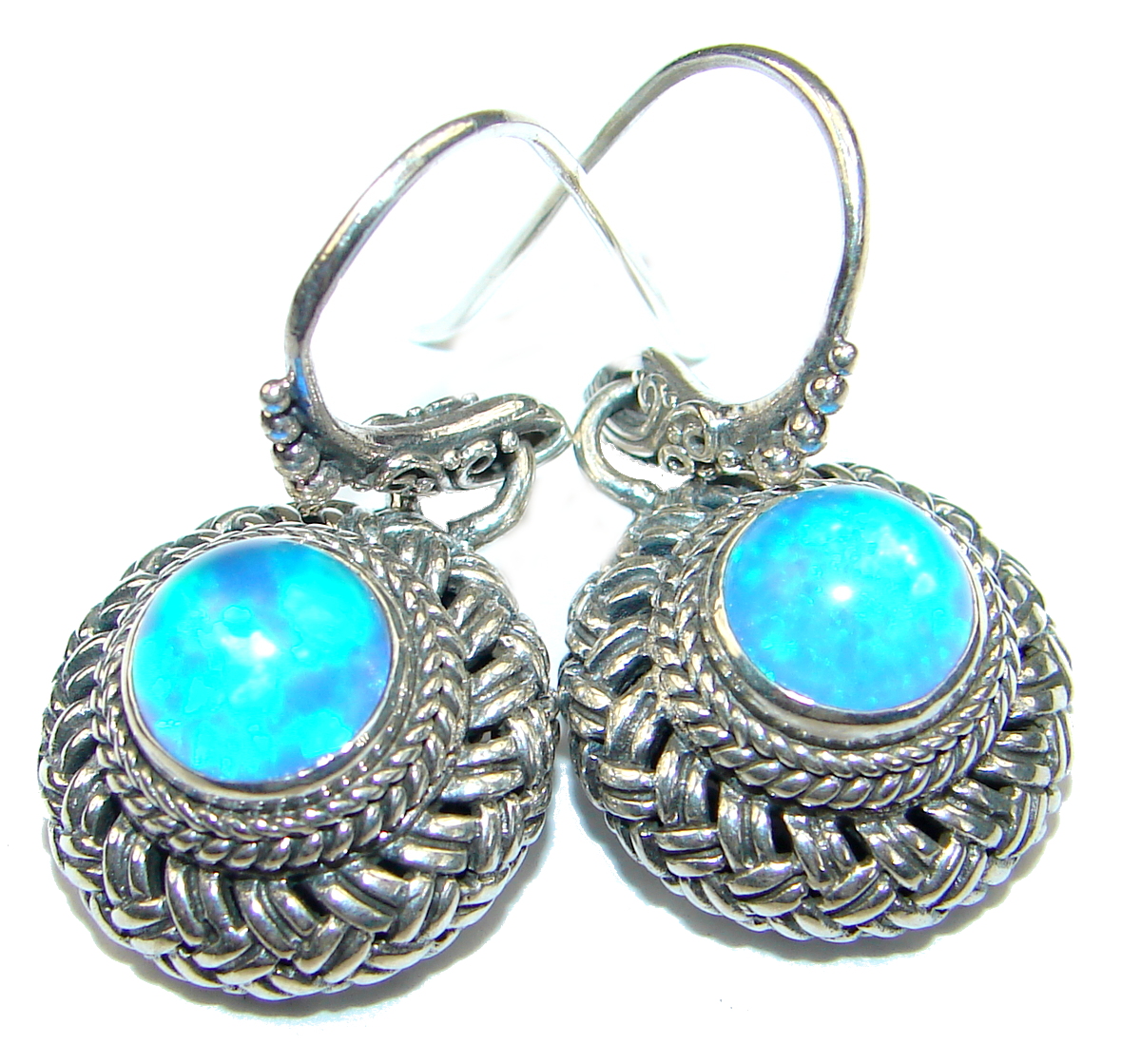 Byzantine Style genuine Aquamarine .925 Sterling Silver handmade earrings