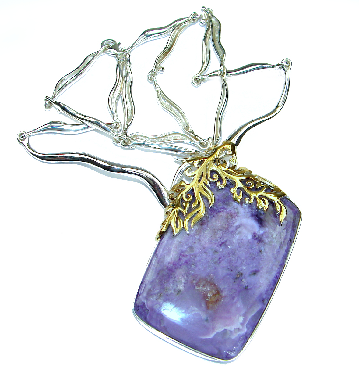 Great Quality Tiffany Jasper two tones .925 Sterling Silver handmade Necklace