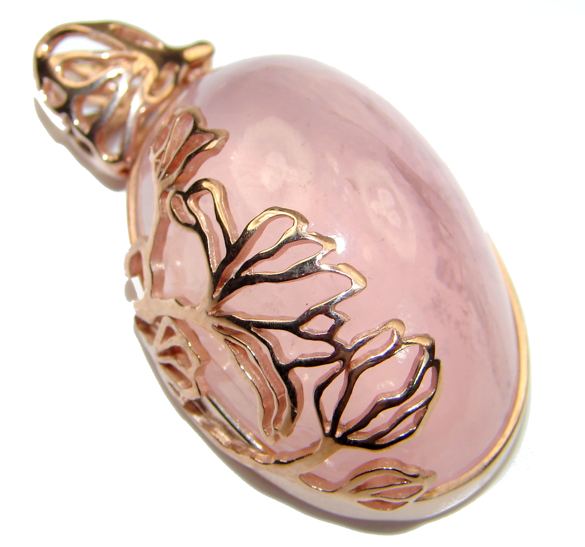 Perfection Rose Quartz 105ct Rose Gold over .925 Sterling Silver handcrafted Pendant