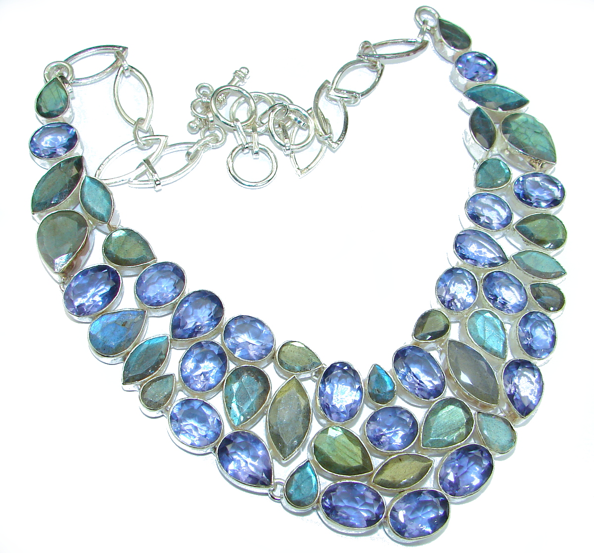 Chunky Cascade of Lights Labradorite .925 Sterling Silver entirely handcrafted necklace