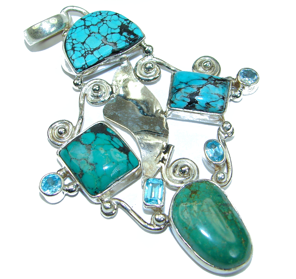 Exquisite Beauty genuine Turquoise .925 Sterling Silver handmade Pendant