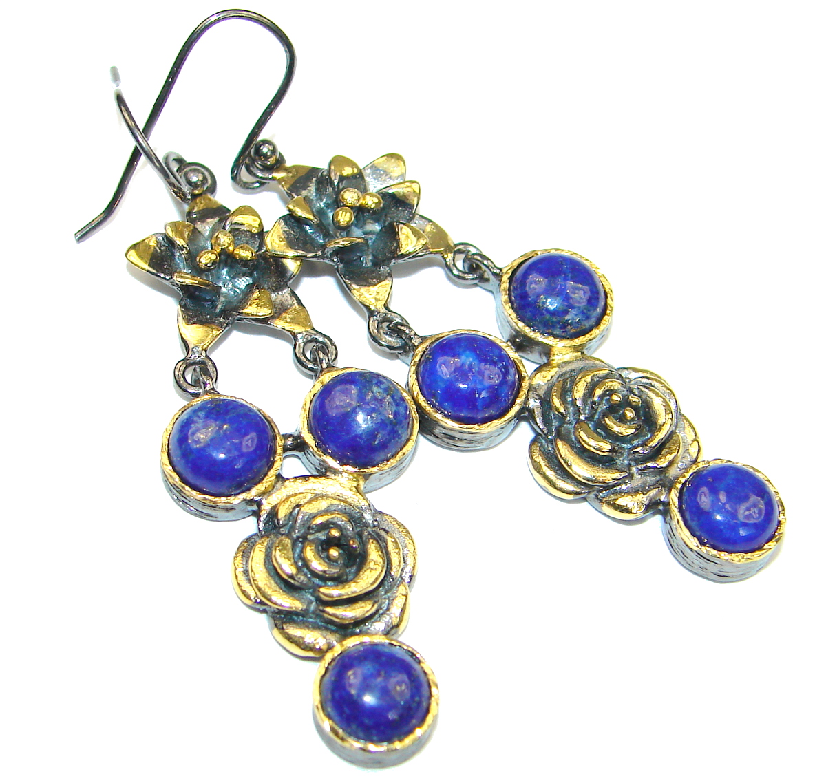 Perfect genuine Blue Lapis Lazuli .925 Sterling Silver handmade earrings