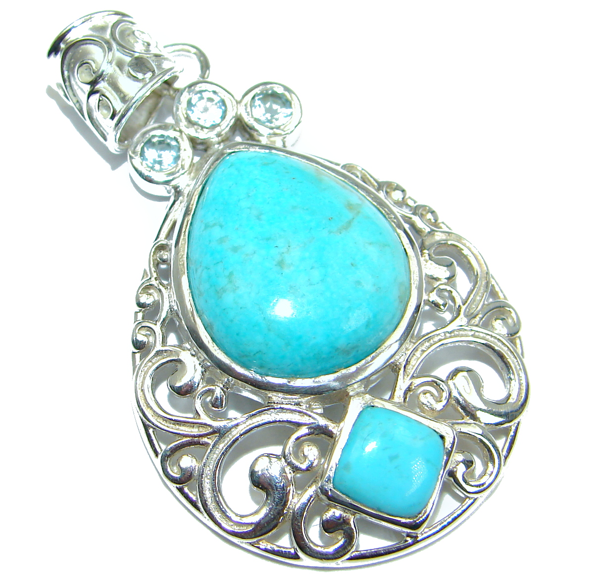 Exquisite Sleeping Beauty Turquoise .925 Sterling Silver handmade Pendant
